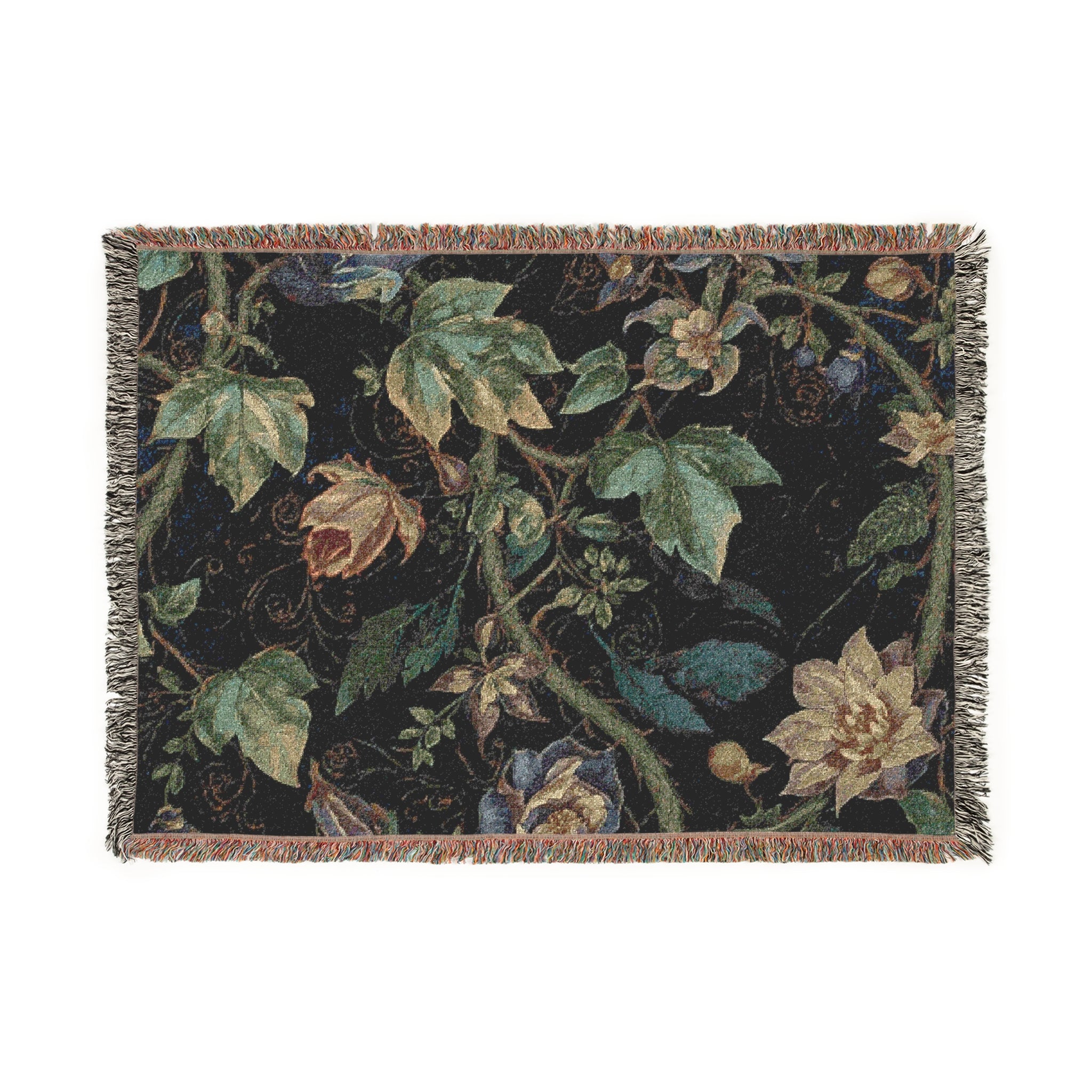 Vintage Dark Botanical Handwoven Blanket