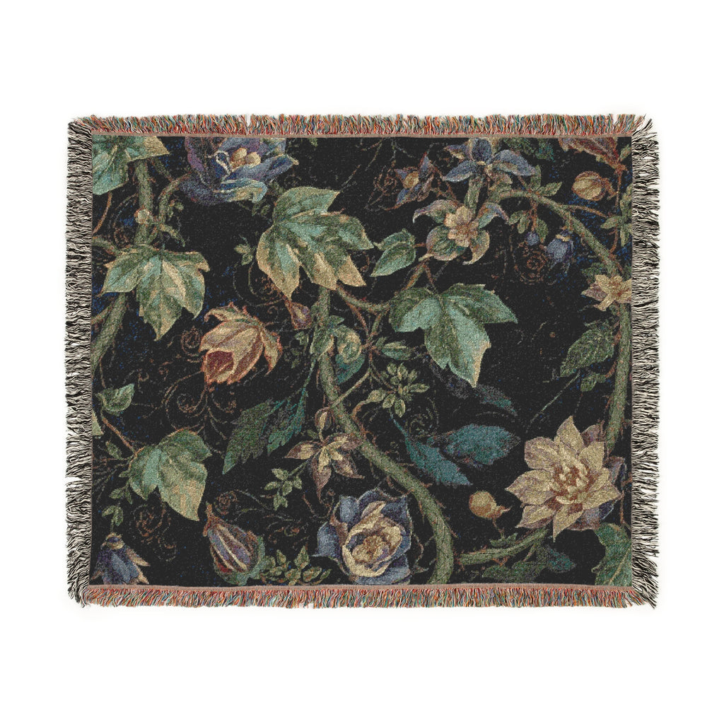 Vintage Dark Botanical Handwoven Blanket