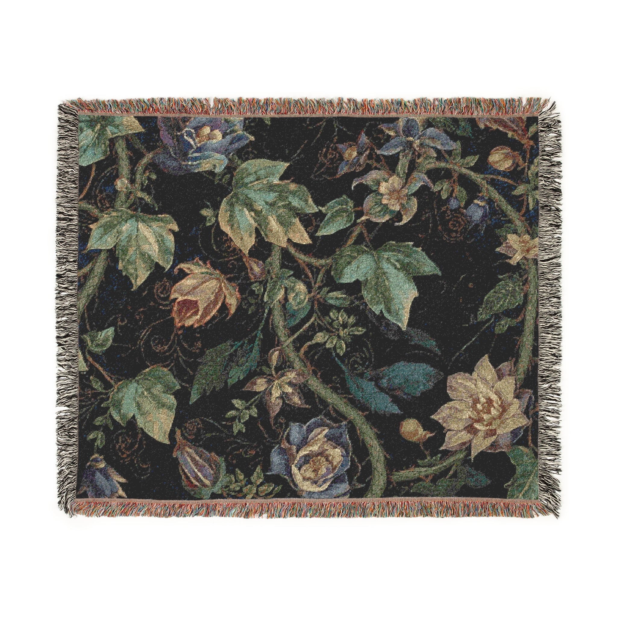 Vintage Dark Botanical Handwoven Blanket