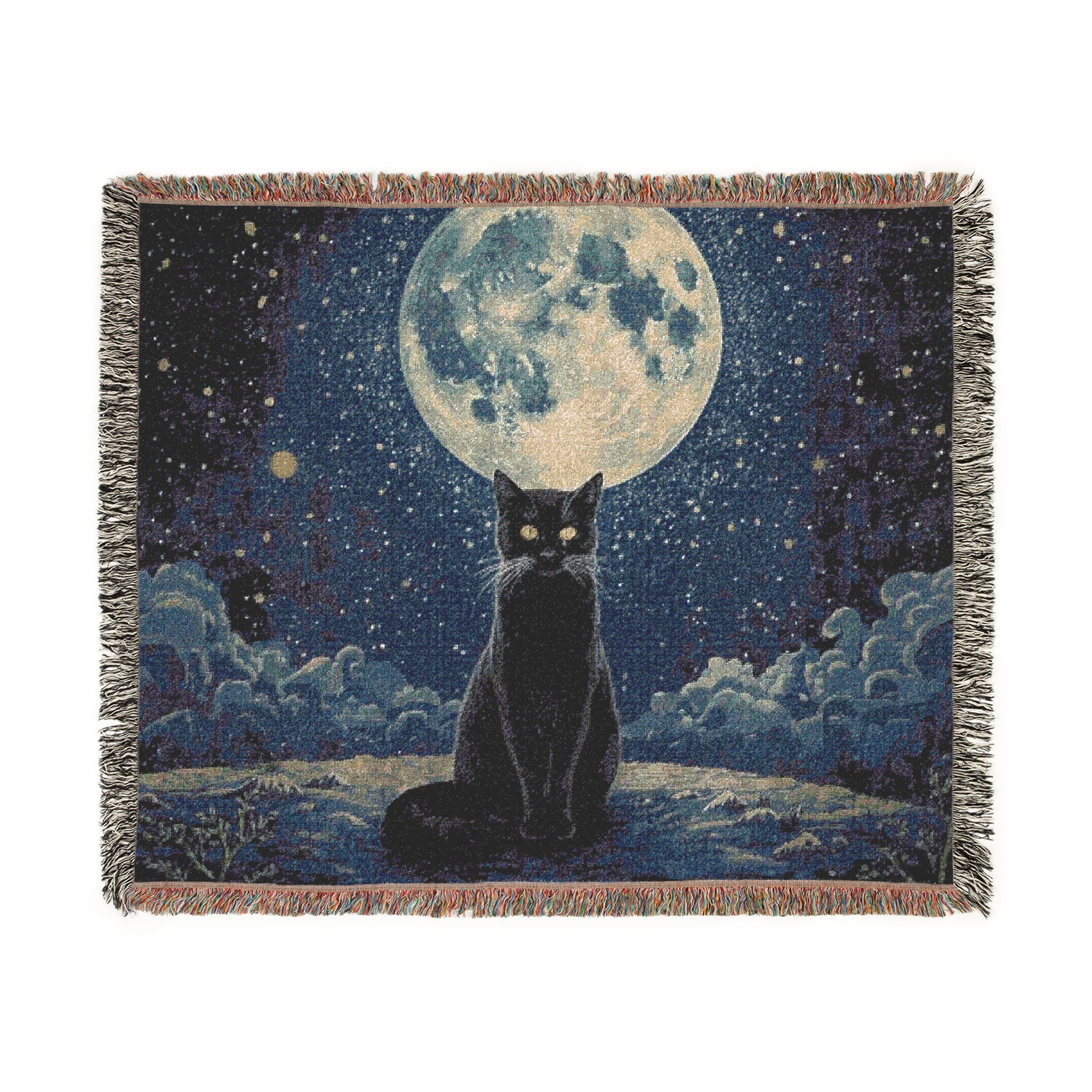 Moonlit Cat Woven Blanket