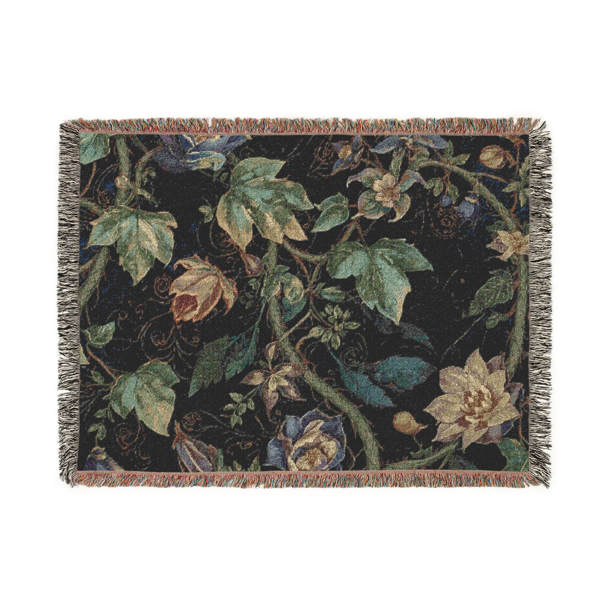 Vintage Dark Botanical Handwoven Blanket