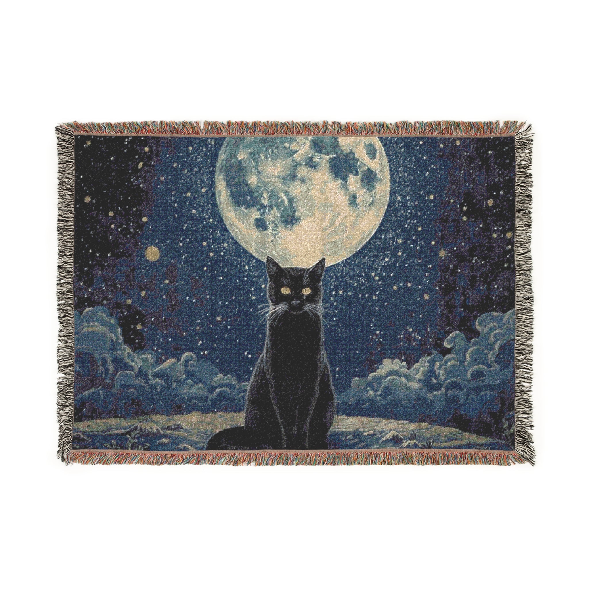 Moonlit Cat Woven Blanket