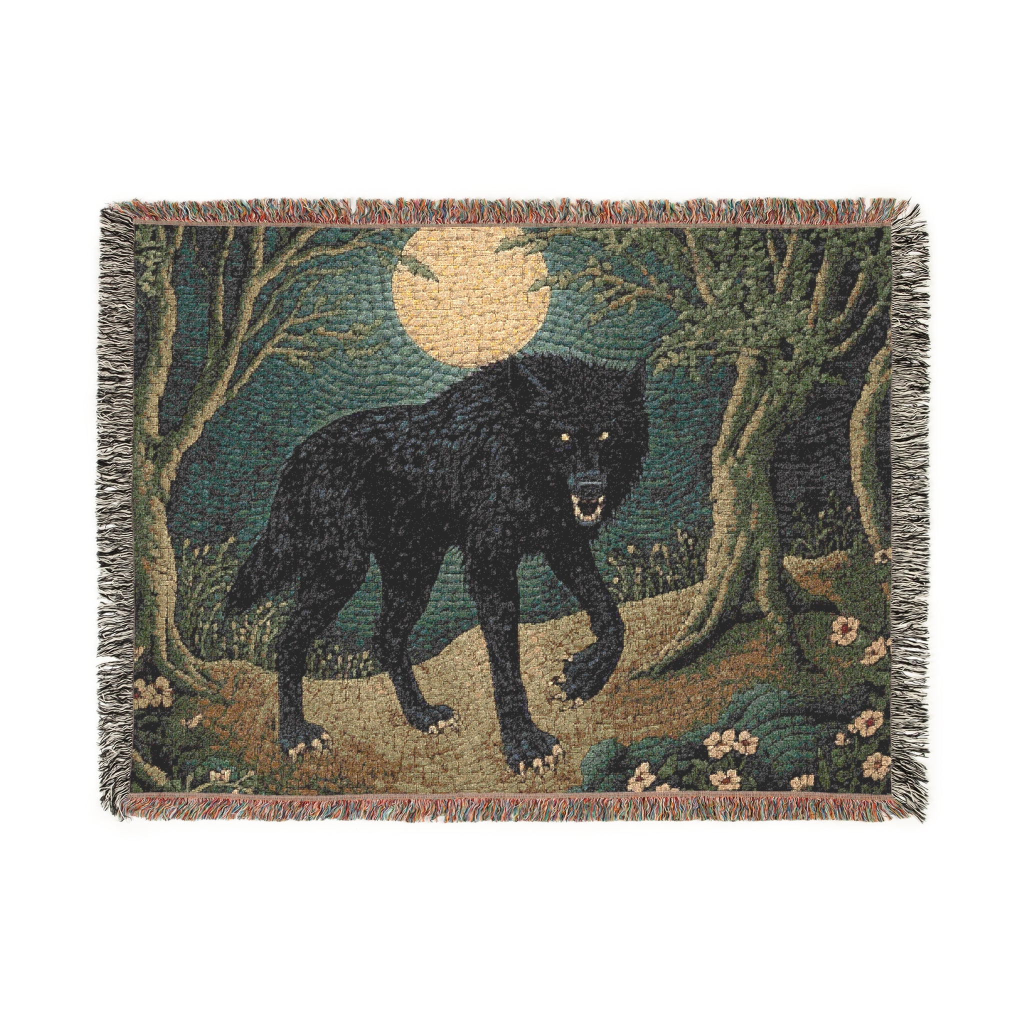Moonlit Wolf Woven Blanke
