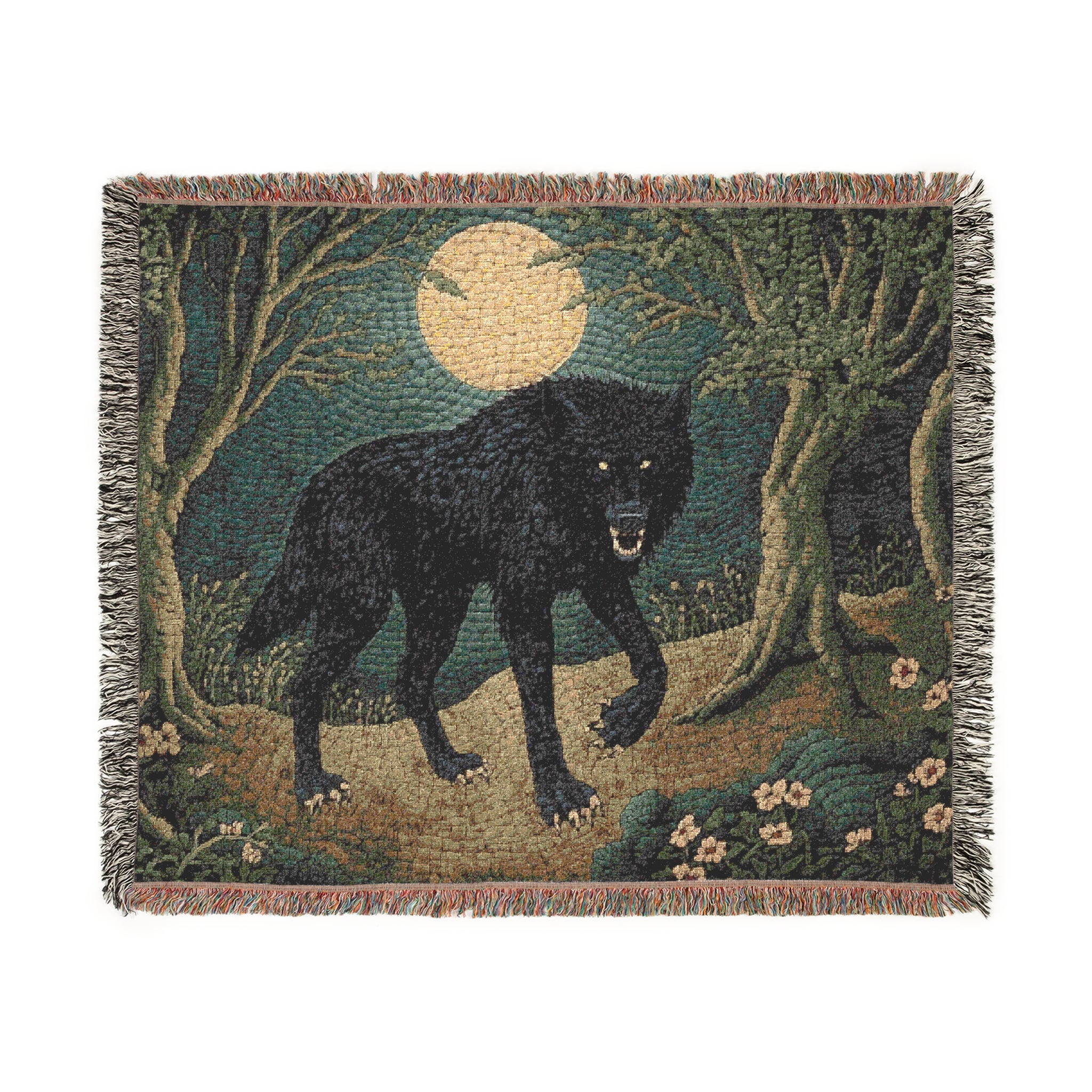 Moonlit Wolf Woven Blanke