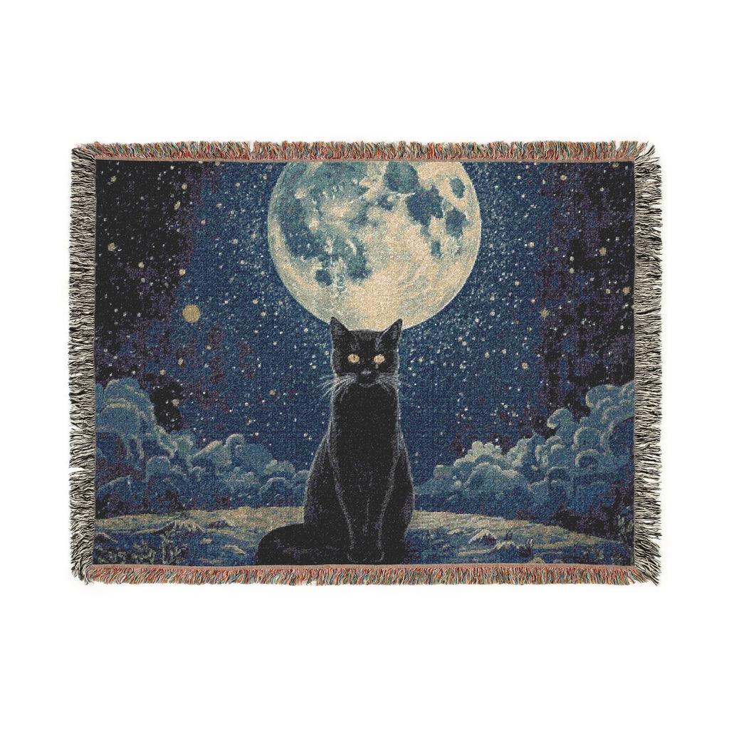 Moonlit Cat Woven Blanket